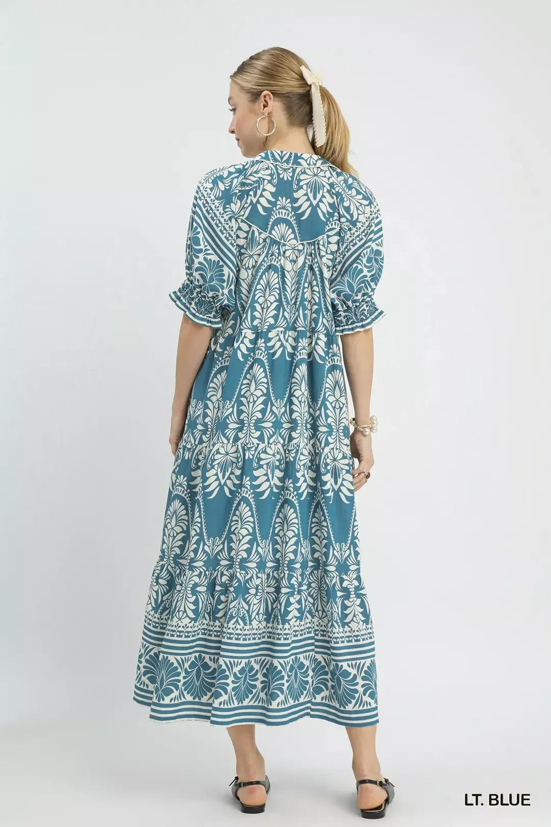 Umgee Two-tone Border Print Midi Dress