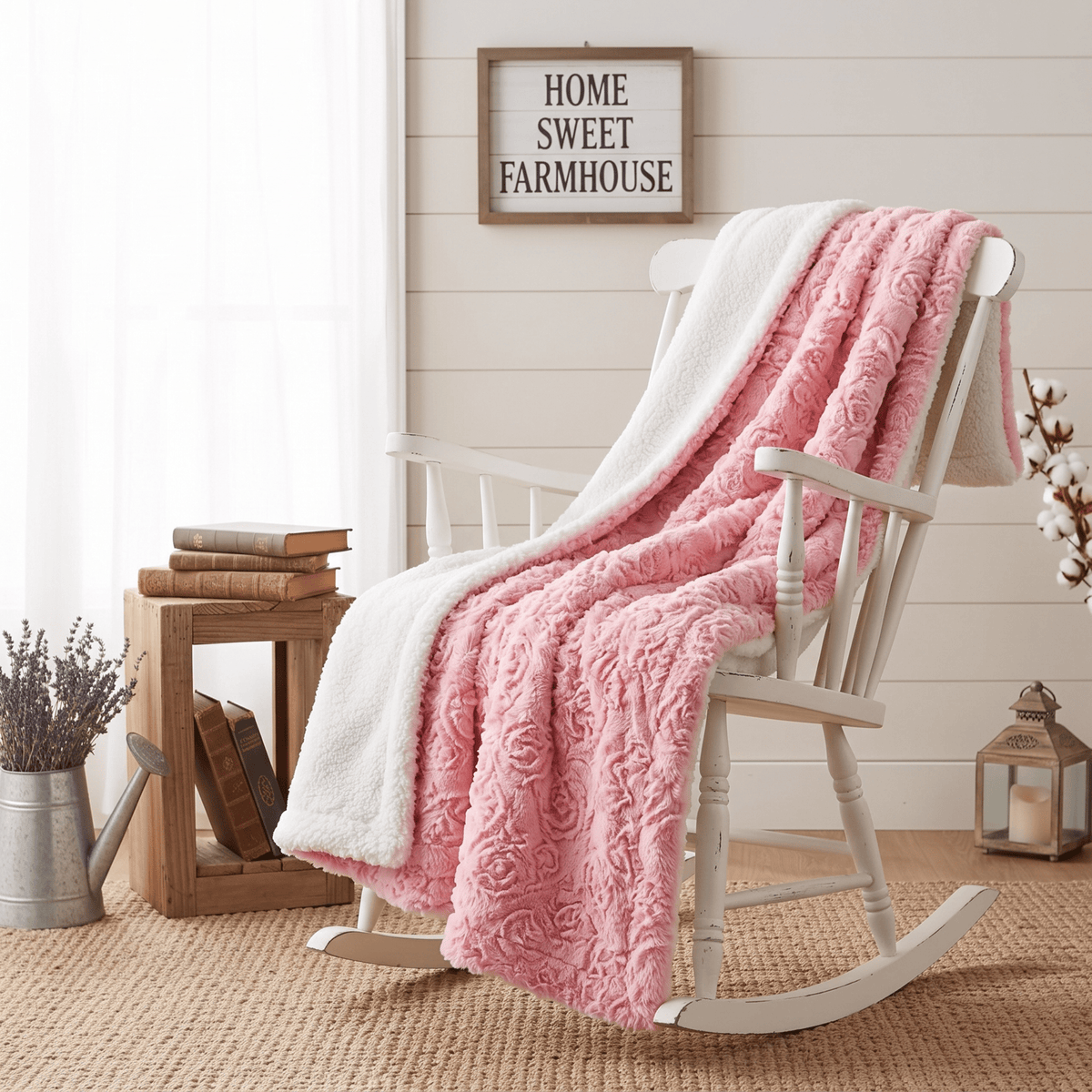 DaDa Blossom Pink Rose Sherpa Throw Blanket
