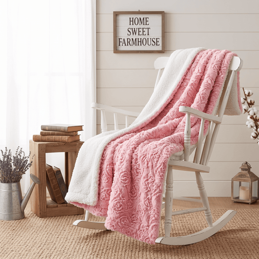 DaDa Blossom Pink Rose Sherpa Throw Blanket