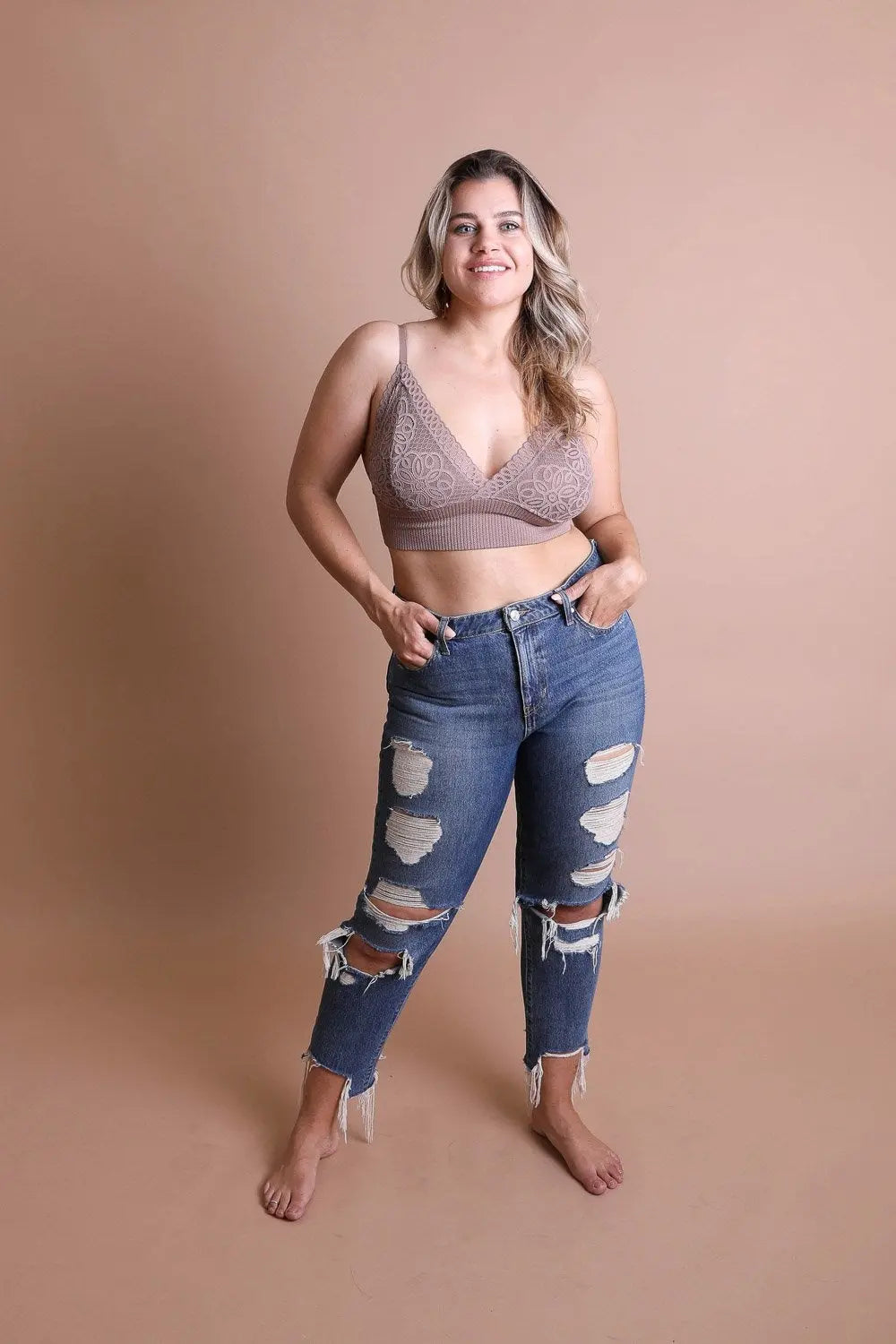 Waistband Loop Lace Brami Plus Size – Elegant Stretchy Lace Cami