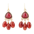 Filigreed Merlot Red Quartz Golden Drop Earrongs