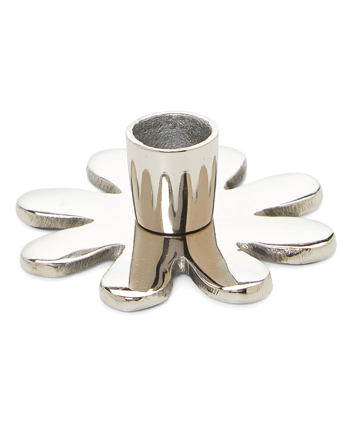 Vibhsa Silver Flower Aluminum Candle Holder – 4 in
