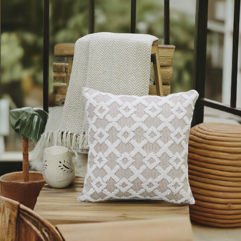 Beige Decorative Throw Pillow – 20 x 20 in