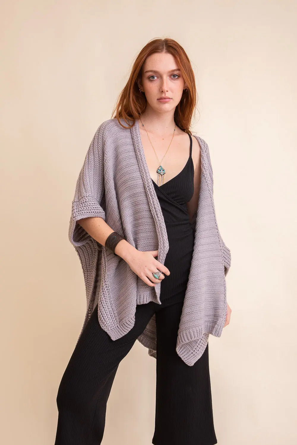 Ridged Rib Knit Ruana – Stylish Layering Wrap