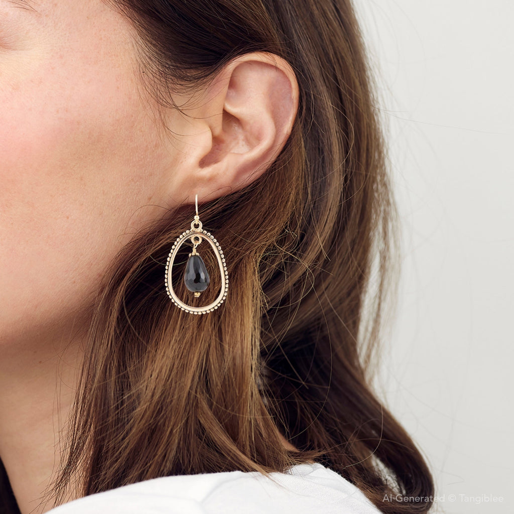 Inline Black Onyx Drop Golden Earrings