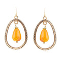 Inline Orange Jade Drop Golden Earrings