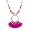 Pink Magenta Dreams Agate Tassel Golden Necklace