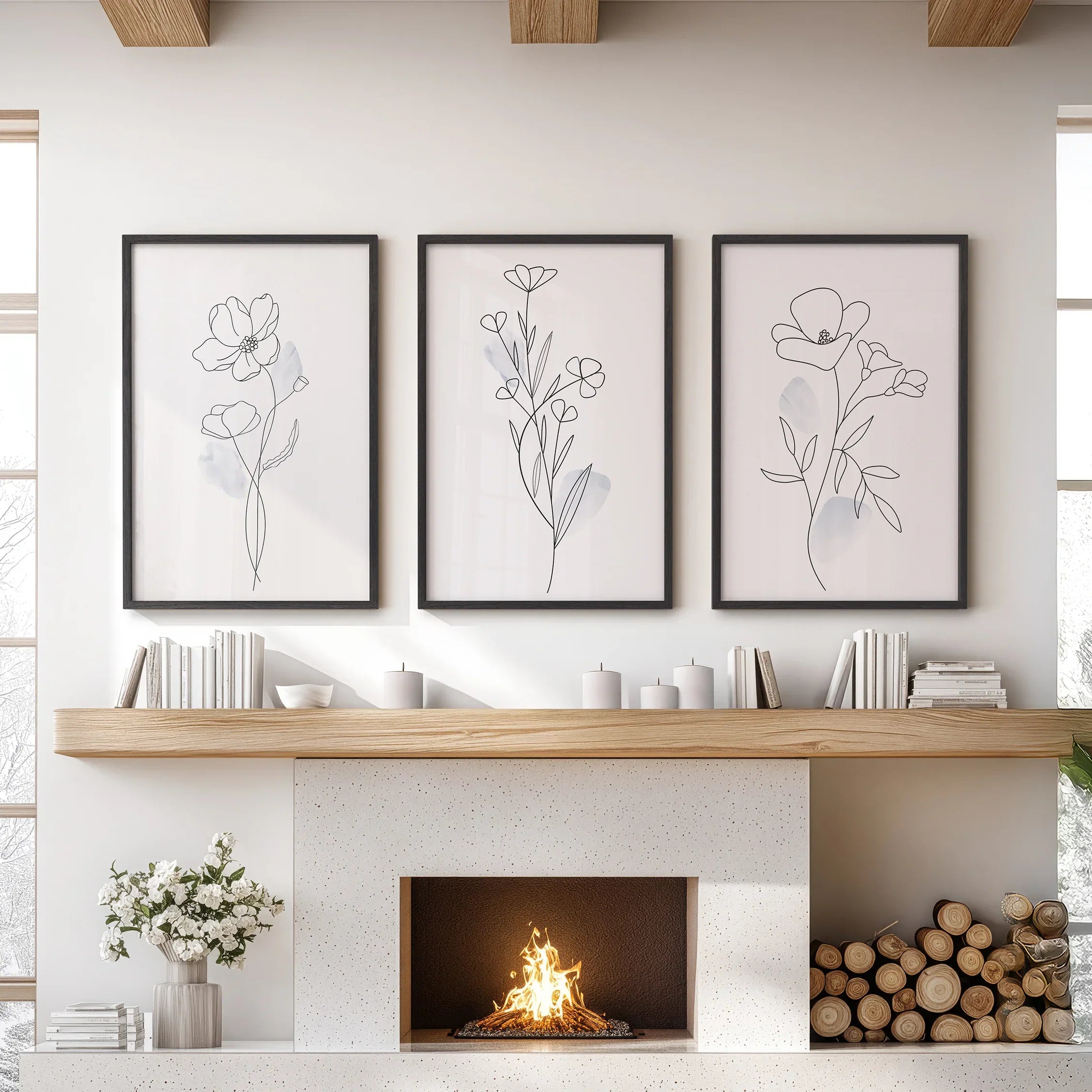 Black and White Botanical Prints. Modern Minimalist Line Art