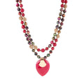 Jeweled Multi-Color Tiger's Eye and Raspberry Quartz Pendant Golden Necklace