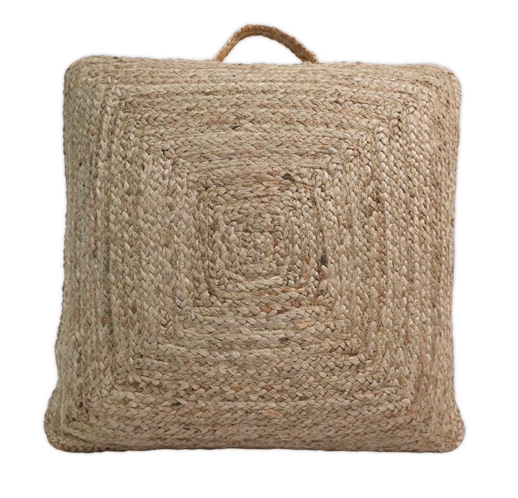 Natural Brown Hand Braided boho square Jute Square Pouf