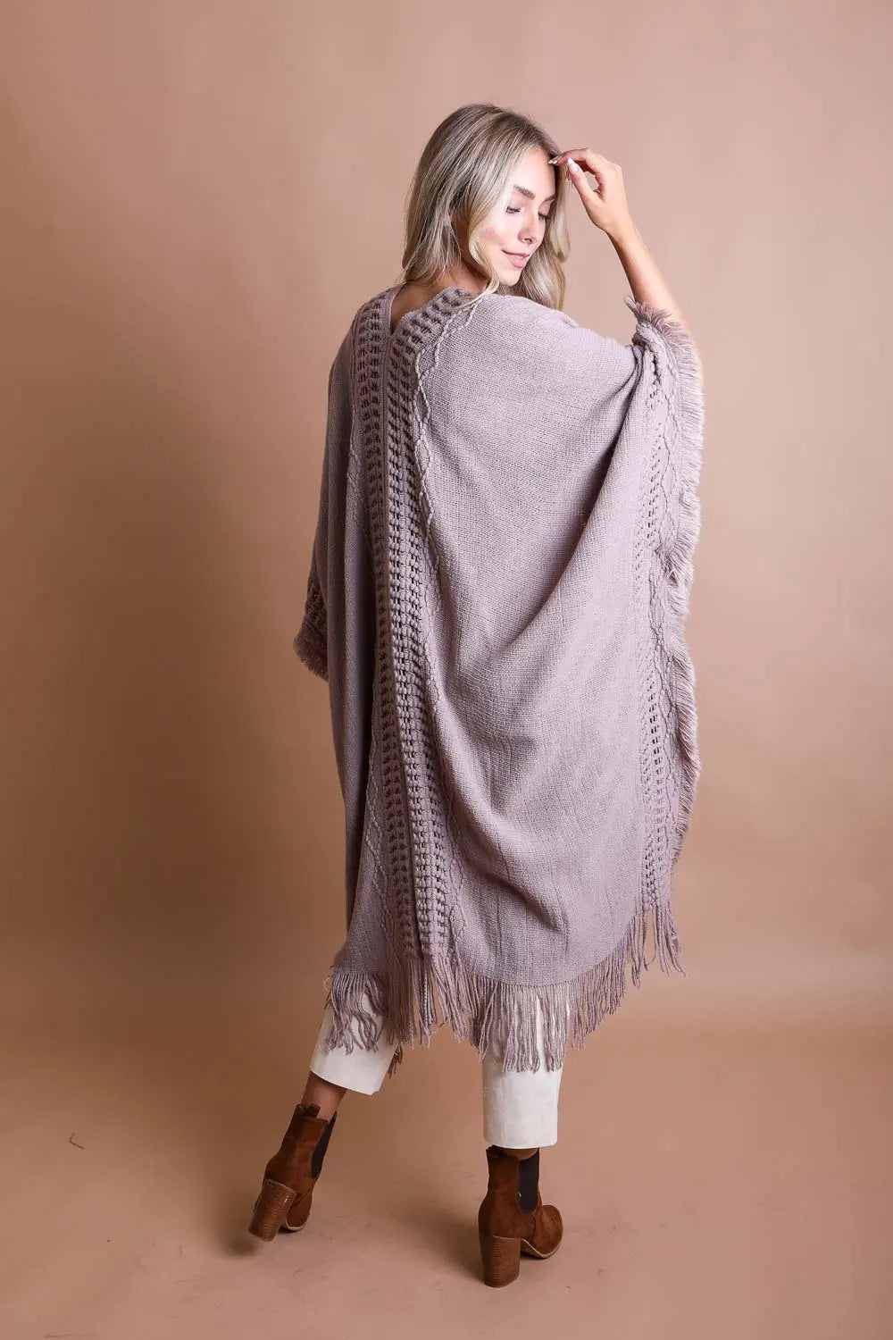 Open Work Frayed Bohemian Ruana