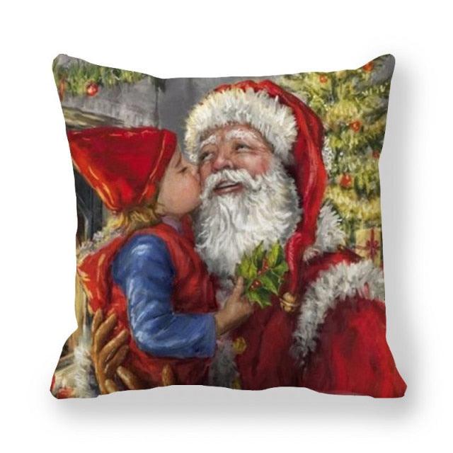 Christmas Santa and Snowman Pillow Cover – 45 x 45 cm