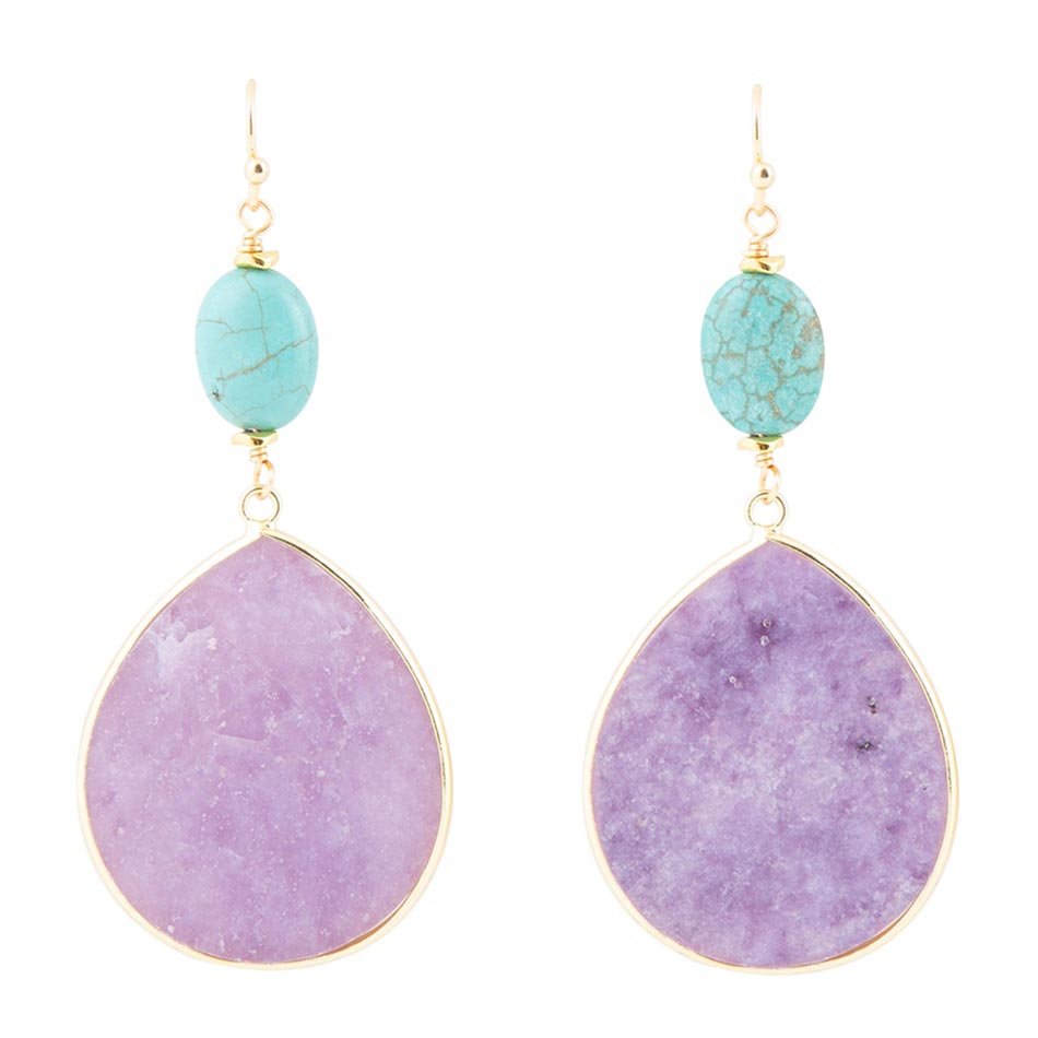 Purple Amethyst Tear Golden Drop Earrings