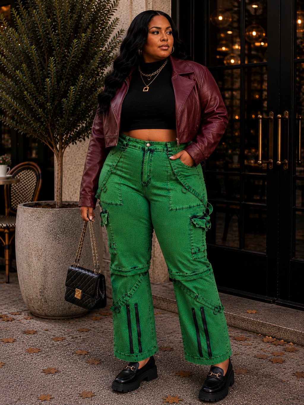 Oh So Crafty Utility Cargo Plus Size Denim Pants - Green