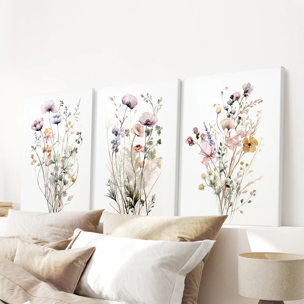 Floral Watercolor Wall Decor. Elegant Garden Set of 3 Prints
