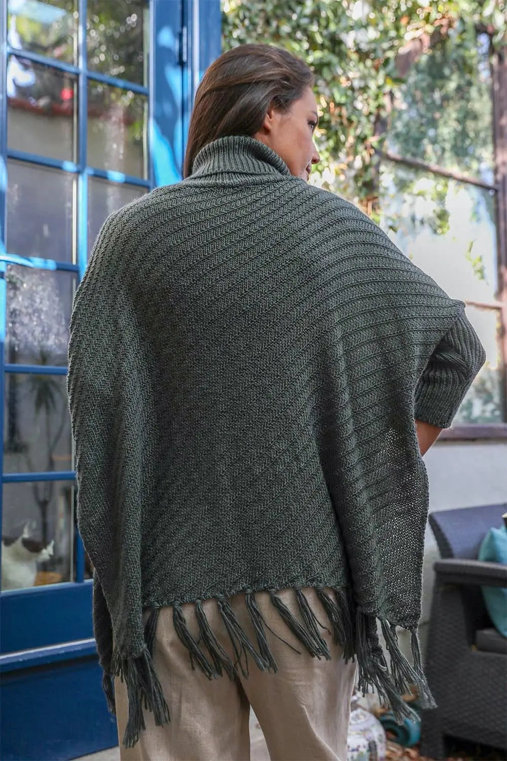 Roll-Neck Poncho Sweater