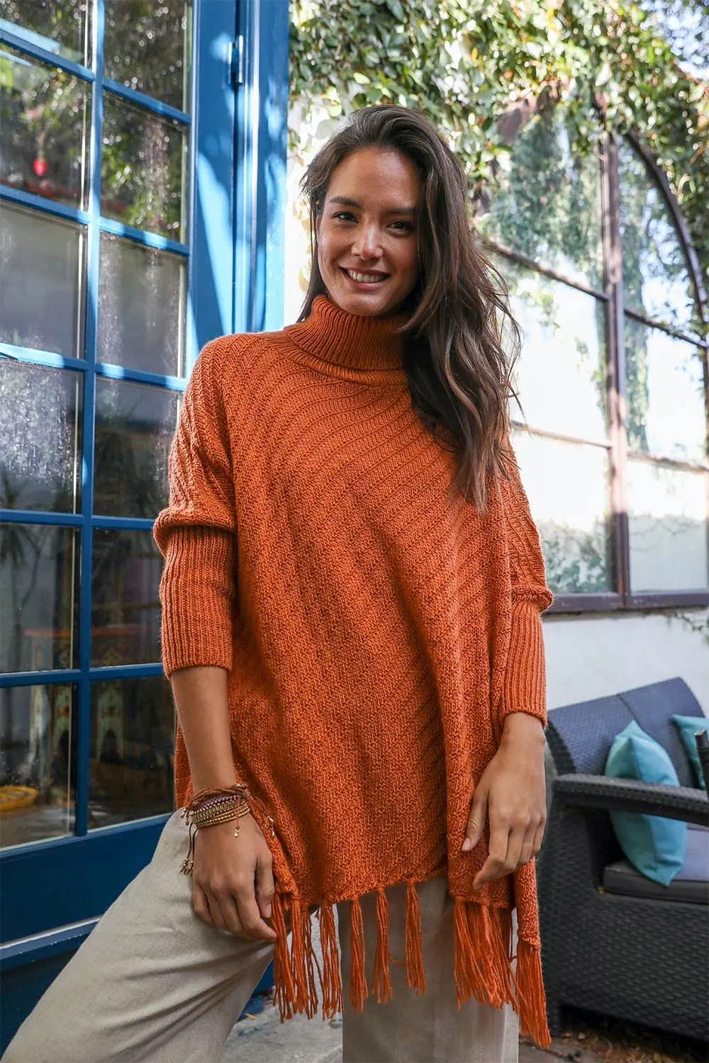 Roll-Neck Poncho Sweater