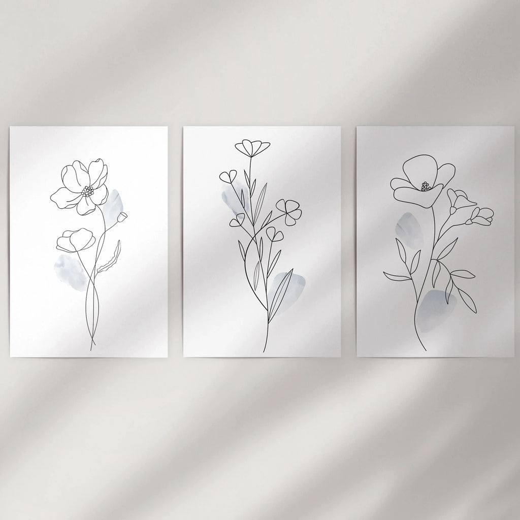 Black and White Botanical Prints. Modern Minimalist Line Art